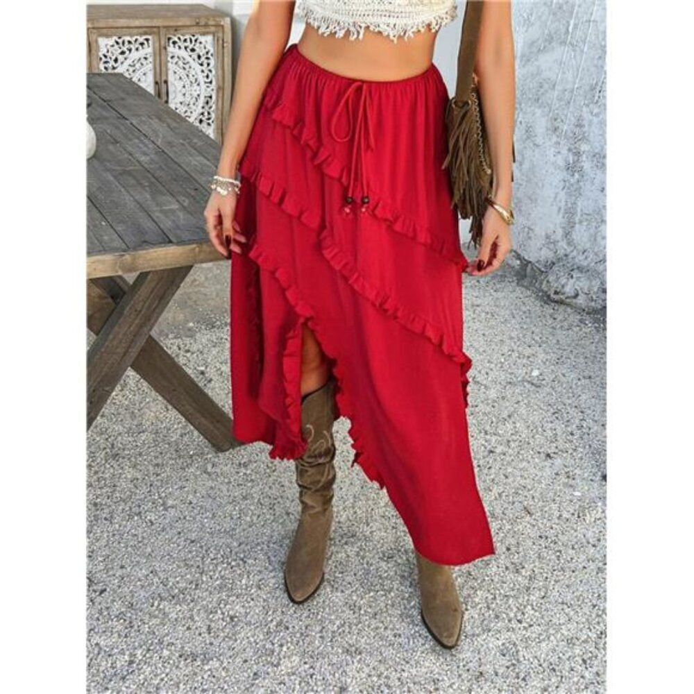 Devine Slit Drawstring Ruffled Skirt - Picture 15 of 16